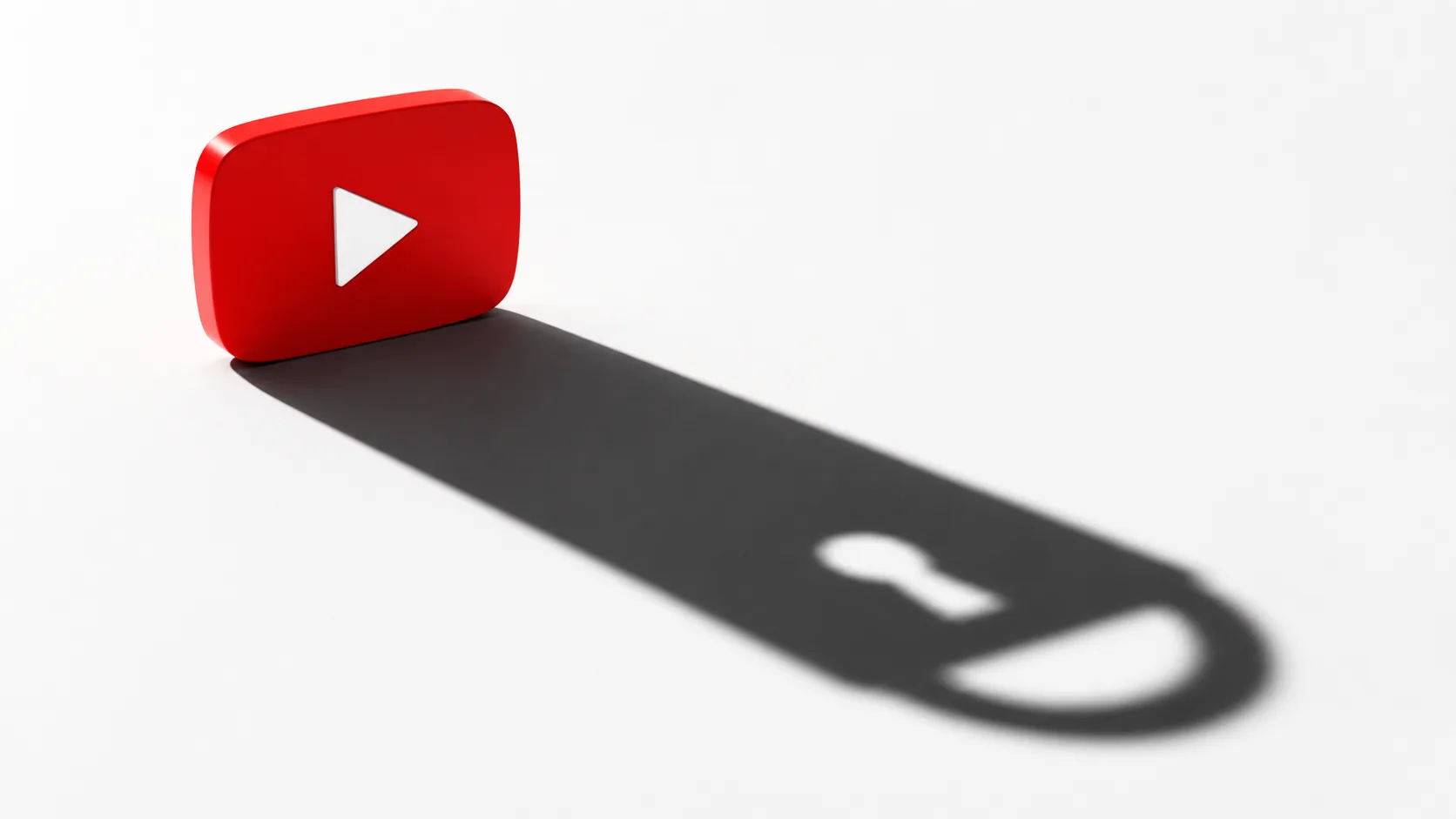 YouTube play button casting a padlock-shaped shadow, symbolizing copyright anxiety