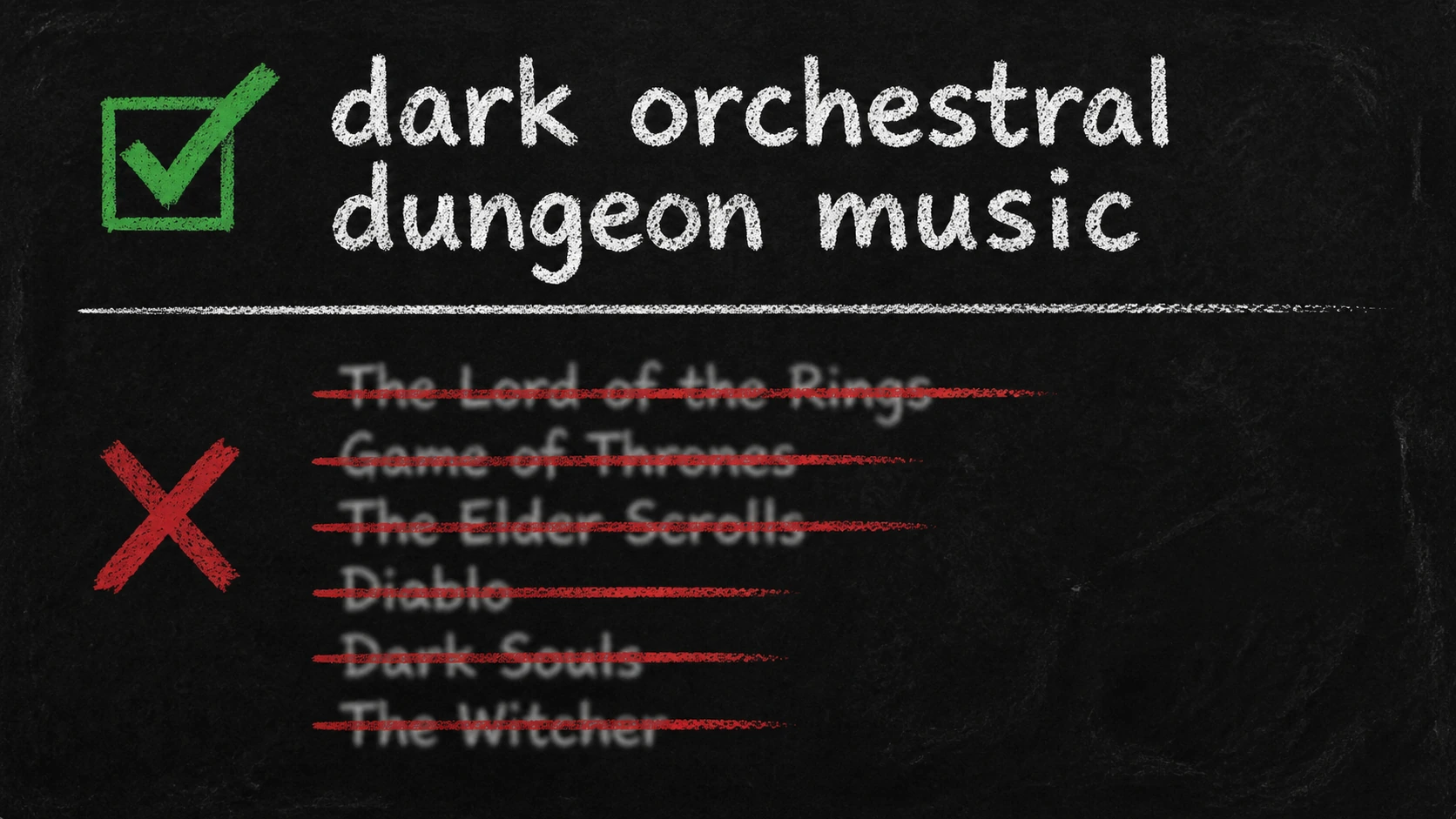 Prompt card showing a clean music description with a checkmark, and redacted franchise references crossed out in red