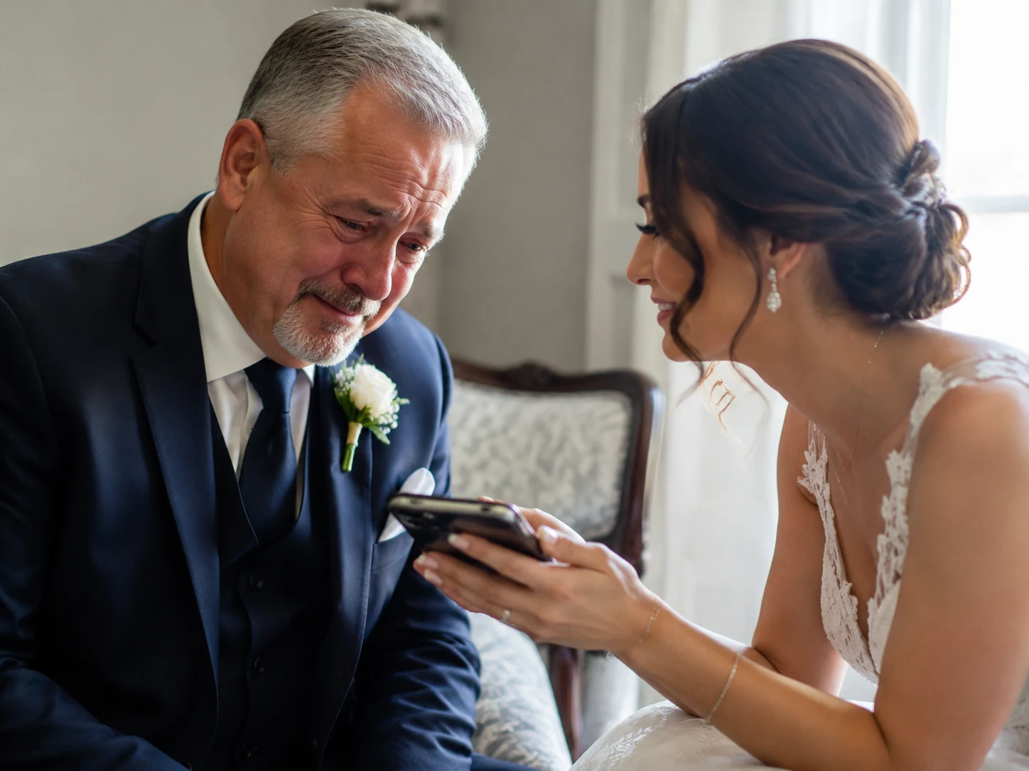 Father hearing a personalized song gift from his daughter on her wedding day